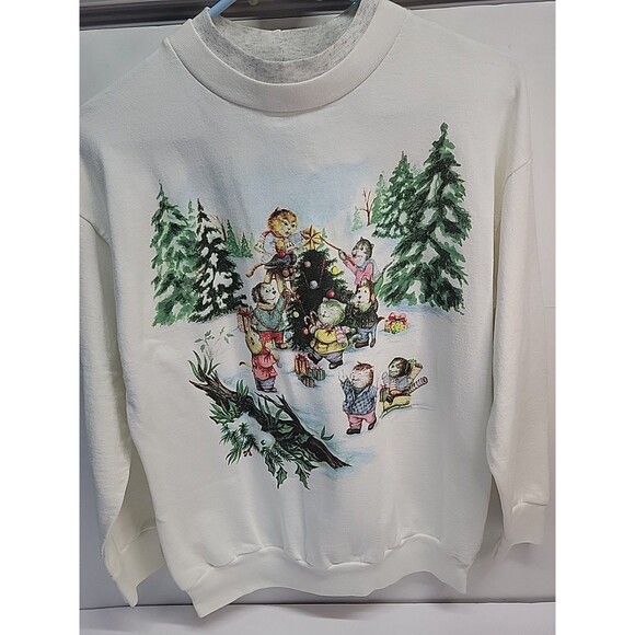 VTG Nutcracker Christmas Cat & Dog Grandma Sweatshirt White 90s Sz M‎ - Picture 1 of 12
